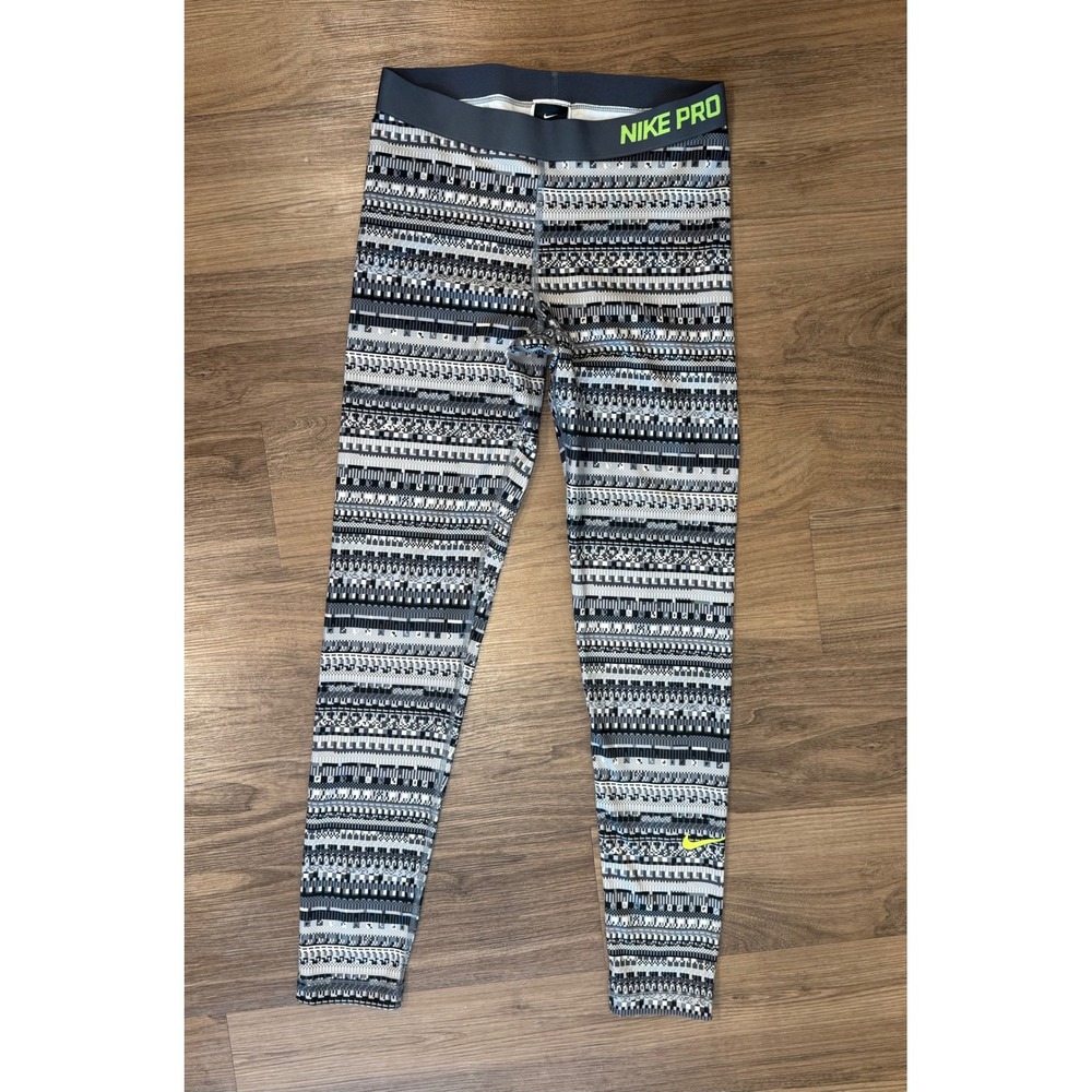 Nike Pro Dri-FIT Leggings Large Womens Black/White Geometric Training Pants